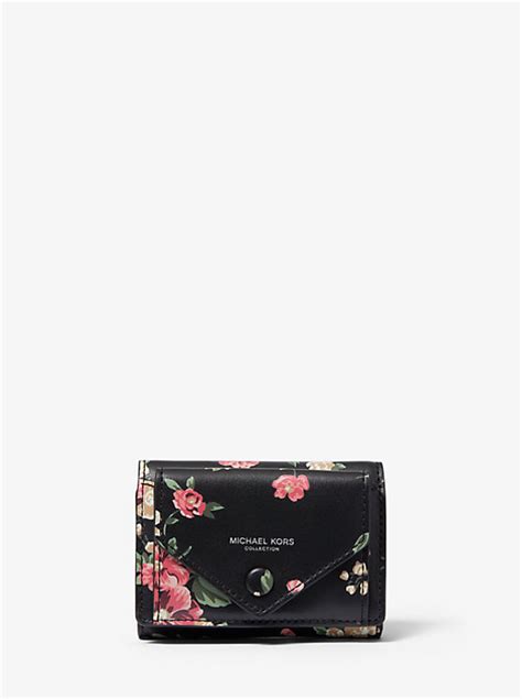 Floral Calf Leather Small Pocket Wallet 